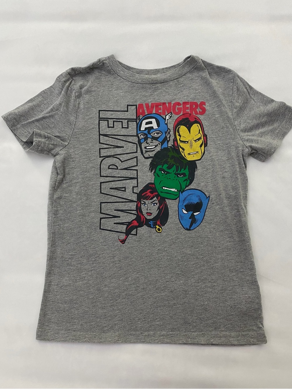 Marvel Avengers Grey Kids T-Shirt with Character Faces Size Medium